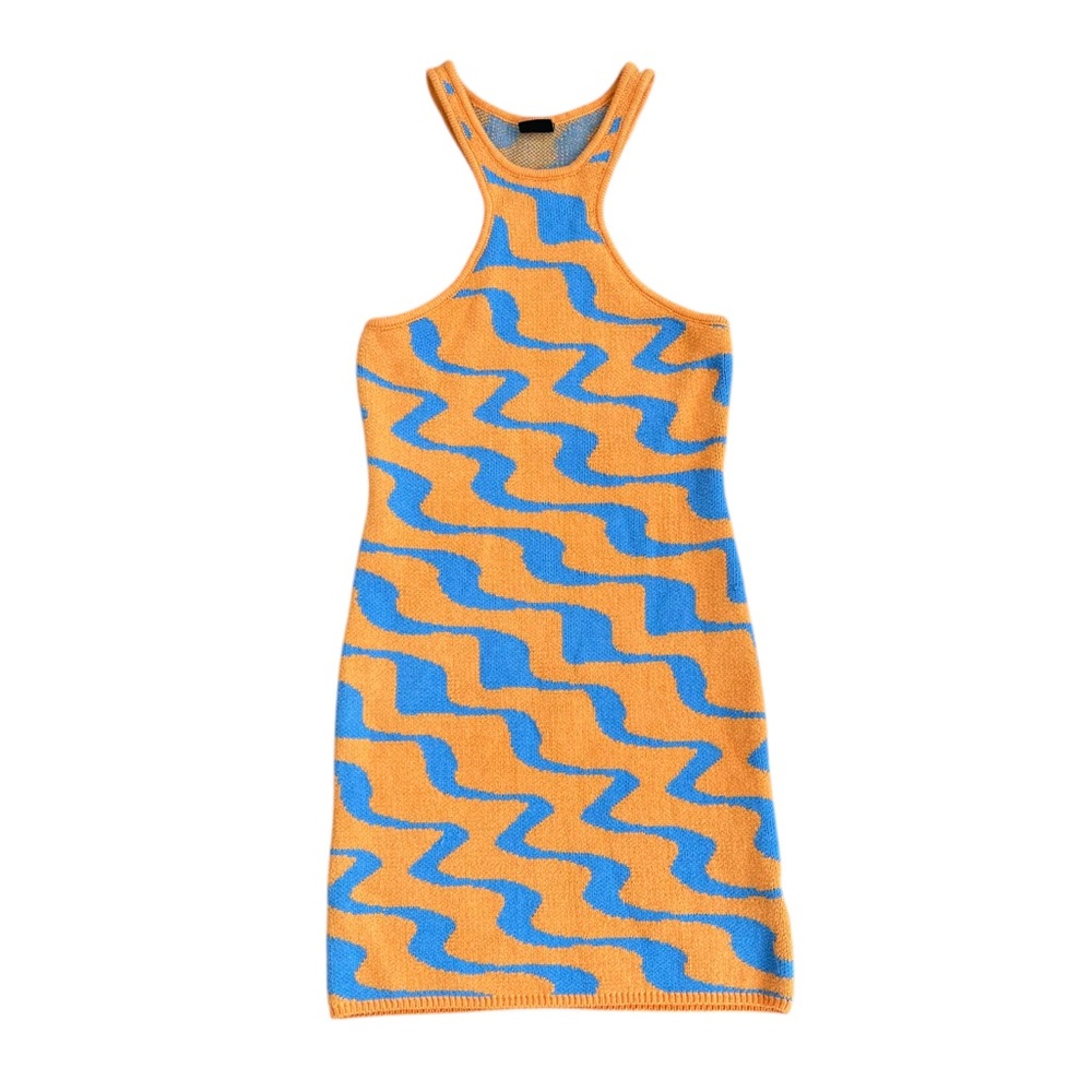 Blanc Orange Blue Stretch Knit Mini Dress M